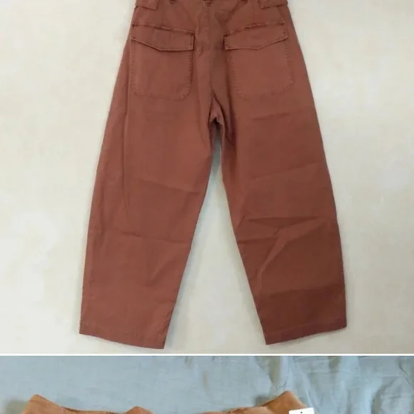 Agolde Mari Oversized Twill Utility Cargo Pants Caramel Brown Carpenter - Picture 2 of 7